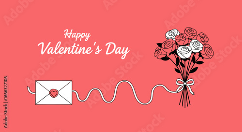 A beautiful valentine's day greeting with a romantic bouquet and a love letter showing affection