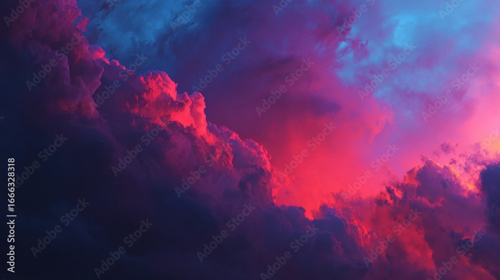 Naklejka premium Navy Red Gradient. Dramatic Scarlet Sunset with Violet Red Gradient in Abstract Cloudy Sky