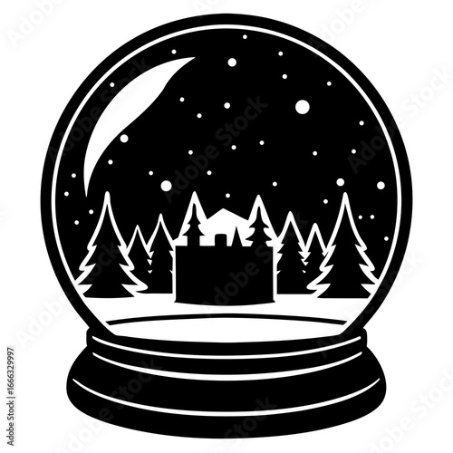 Black silhouette illustration of a snow globe isolated on white background featuring a bold clean shape and minimalist modern style for commercial use,