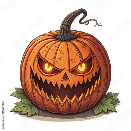 Evil Black Pumpkin Jack O’Lantern – Halloween Scary Pumpkin Vector Illustration,transparent background,vector file,4k,2025