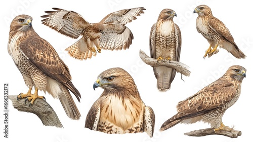 Diverse Birds of Prey Isolated on White Background - Professional Wildlife Photography