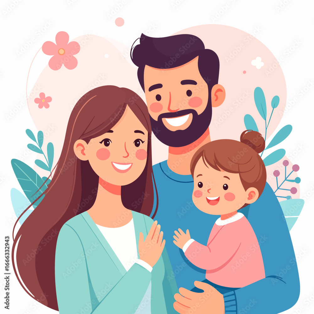 Happy Family Portrait with Father, Mother, and Young Daughter. Happy Family Portrait with Father, Mother, and Young Daughter.