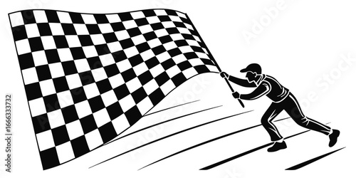 A man run with a checkered flag 
