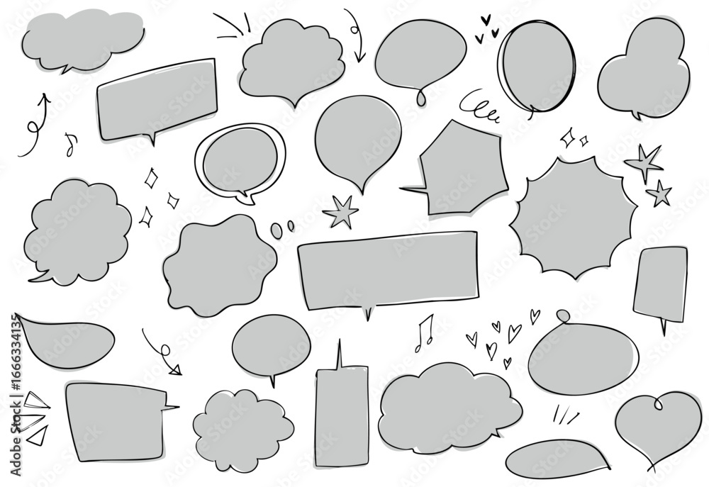 Obraz premium ポップな手書き風の吹き出し・フレーム・見出し素材イラストセット ベクター