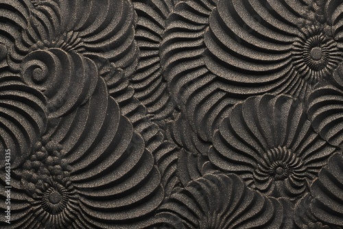 An elegant, abstract pattern featuring intricate details, showcasing a series of swirling, shell-like forms