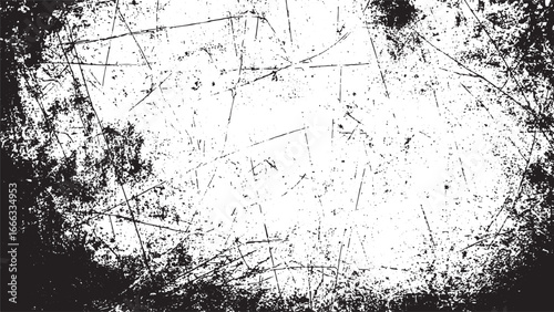  black and white textured background with numerous scratches and speckles creating  distressed effect.
