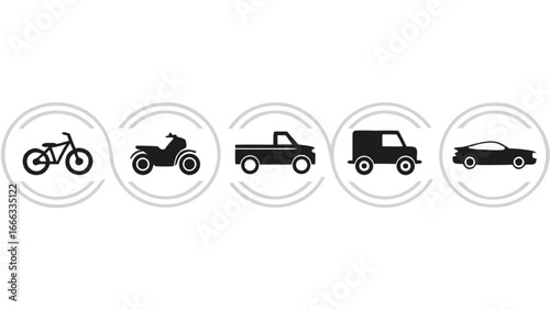 Transportation Icons Lineup vehicles bicycle