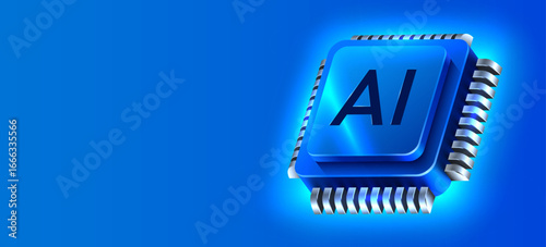 Brightly glowing AI computer chip. Technology concept. CPU processor. Computer microchip.