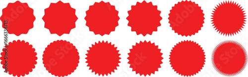 Red sale stickers with zigzag edges and starburst price tags special offer silhouette color starburst sticker sale sticker price quality mark retro stars sale and badges sunburst stamp seal	