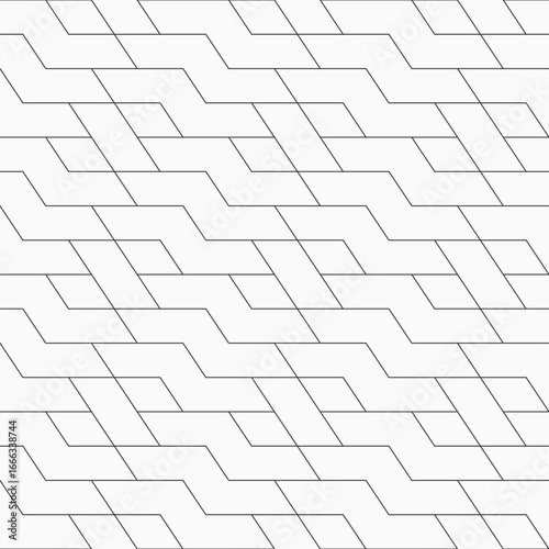 Seamless vector pattern. Abstract geometric linear background. Regularly repeating geometric ornament with simple geometric shapes. Black and white geometric background.