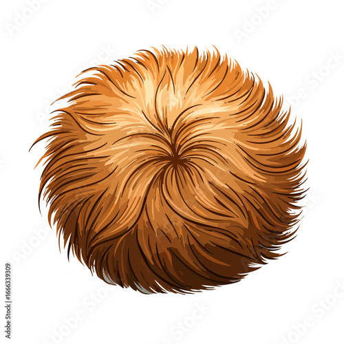 Abstract fluffy sphere with orange hair isolated on black background. Creative design element for decoration and concepts.