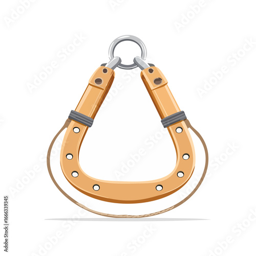Cartoon vector illustration of a vintage horseshoe shaped harness for draught animals on black background