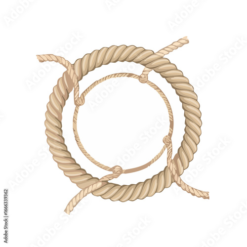 Rustic rope frame with knotted details creates nautical themed vector design element and decorative border