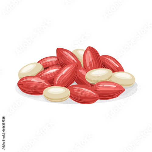 Stylized peanuts and nuts, on a plate, healthy snack illustration