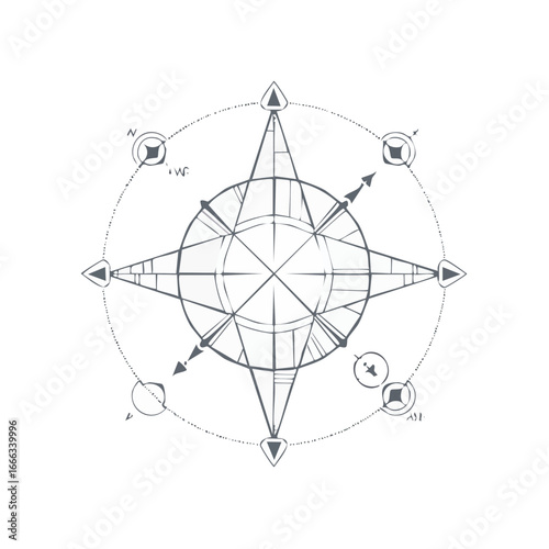 Stylized Compass Rose Illustration Navigation Guidance Direction Travel Icon