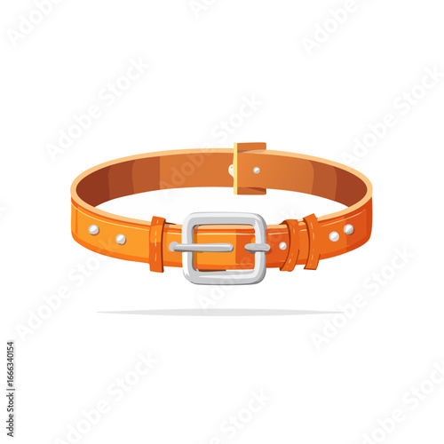 Isolated brown leather belt with shiny silver buckle and rivets on black backdrop