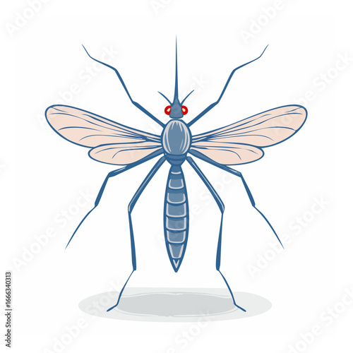 Mosquito cartoon illustration insect with wings and long legs and proboscis