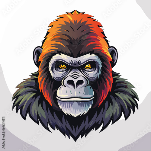 Detailed Gorilla Head Illustration Vivid Colors Powerful Ape Mascot Wild Animal Artwork