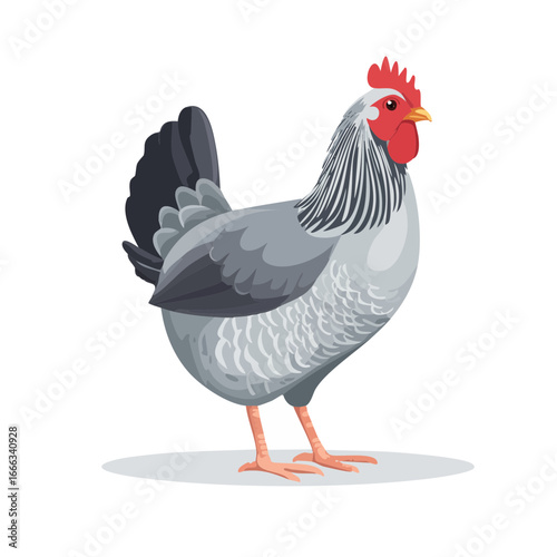 Isolated gray rooster illustration farm animal poultry agriculture livestock domestic bird profile view standing vector art