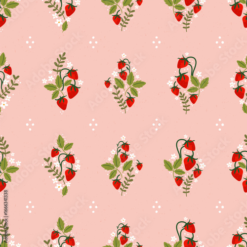 Cute hand drawn strawberry seamless pattern, lovely floral background, great for textiles, banners, wallpapers, wrapping - vector design