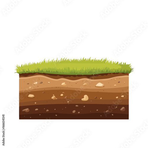 Soil Profile Layers Showing Earth Ground with Green Grass and Sediment Composition