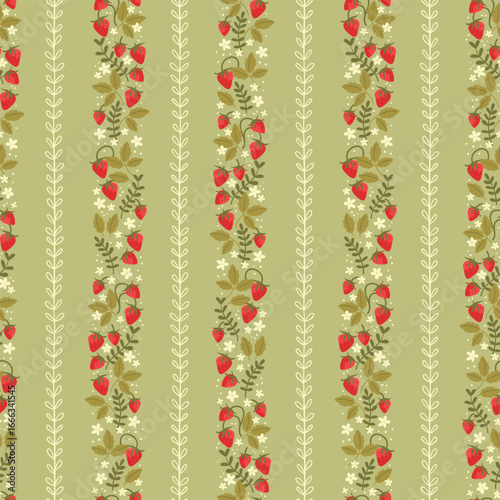 Cute hand drawn strawberry seamless pattern, lovely floral background, great for textiles, banners, wallpapers, wrapping - vector design