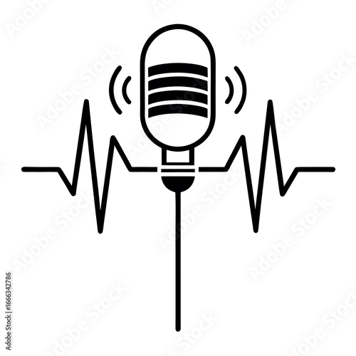 Vector art of microphone with sound waves and heartbeat