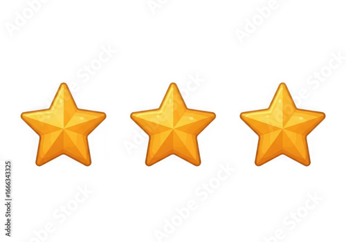 Three golden stars shine brightly signaling excellence and achievement rating transparent background