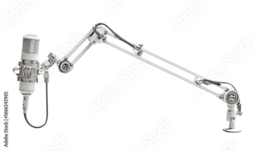 White studio microphone boom arm