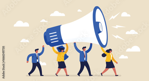 Team communication, message amplification, business advocacy, collective voice, collaboration, unity, marketing concept, shared purpose, leadership, outreach