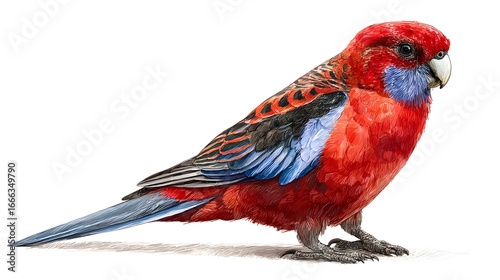 Graceful Crimson Rosella Bird Poses on White Background