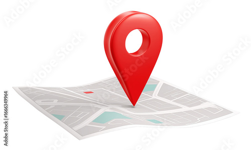 A folded city map features a location pin, suitable for concepts of travel, mapping