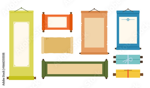 Korean traditional scrolls and rolls of paper illustration. Scrolls for calligraphy,art pieces and letter.
