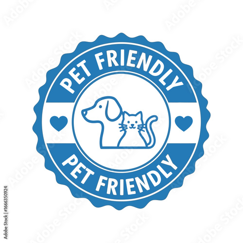 Circular pet friendly badge emblem with dog and cat icons blue stamp vector