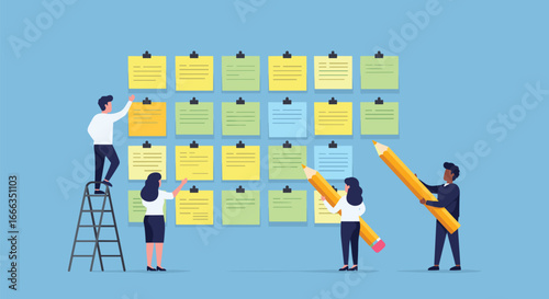 Project planning, team collaboration, sticky notes, task organization, brainstorming session, workflow management, idea board, teamwork, prioritization, strategy