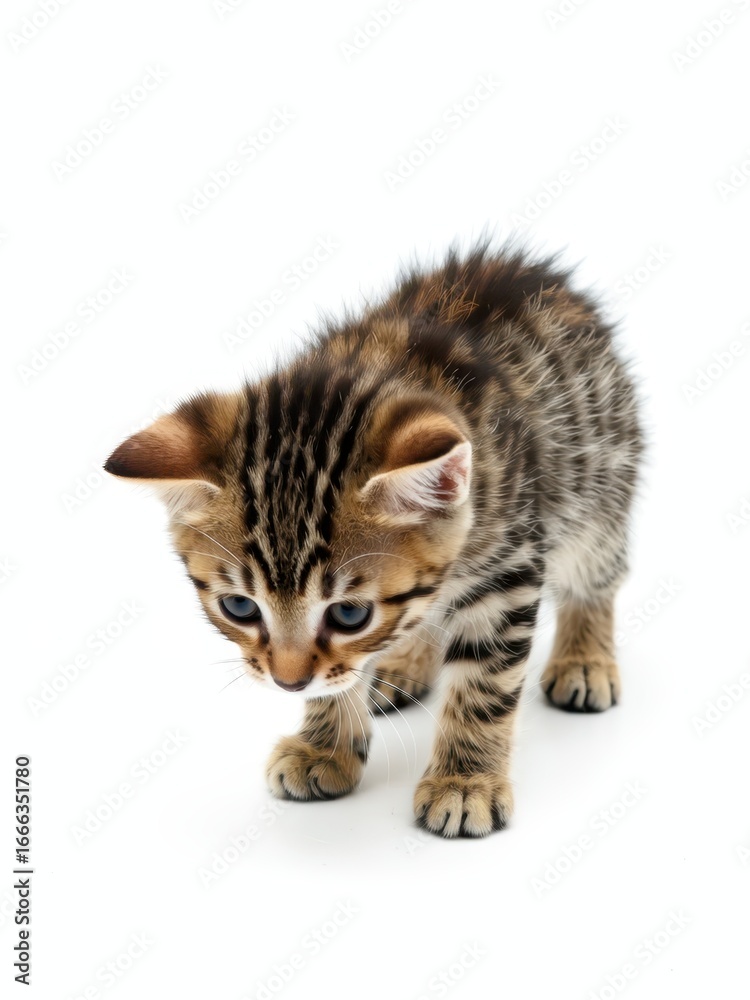 Obraz premium Curious kitten exploring a white background animal photography soft lighting close-up view playful concept