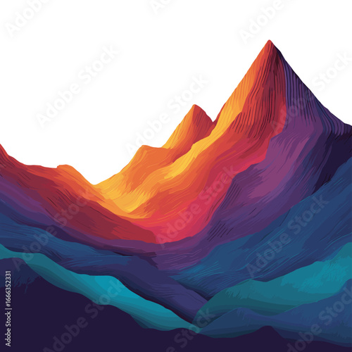 Painted Peaks: Vivid abstract painting captures majestic mountain peaks, showcasing dynamic color and texture to evoke the power and grandeur of the natural world.