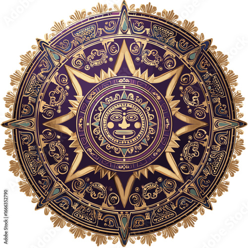 Aztec Calendar's Mystique: An intricately detailed rendering of the Aztec calendar, a historical artifact showcasing complex astronomical and cultural significance.