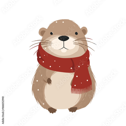 Charming Otter in Winter: A cute otter, wrapped in a cozy scarf, exuding warmth and winter charm, ready to brighten any holiday season!