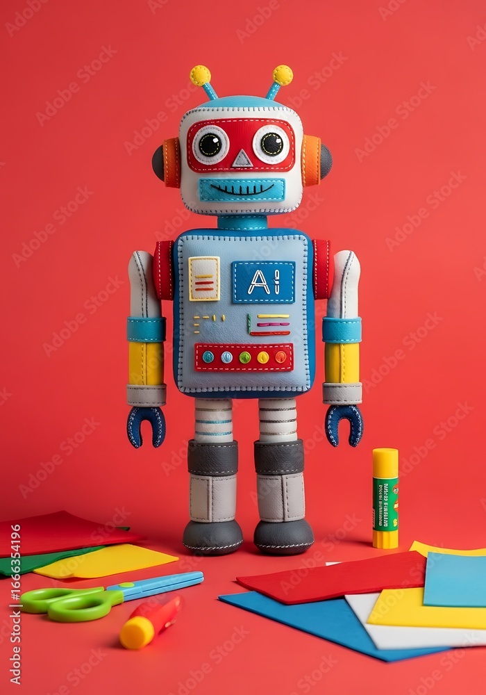 Fototapeta premium Playful robot figure with craft supplies