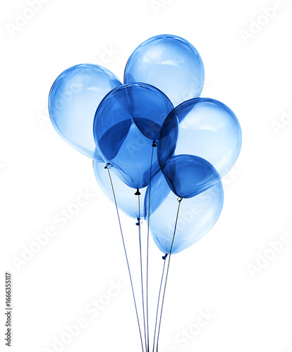 A cluster of translucent blue balloons.
