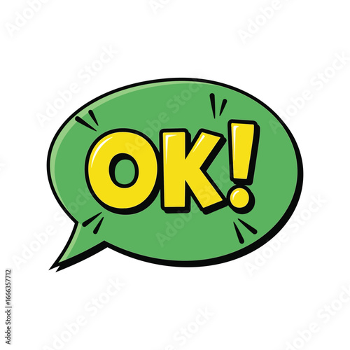 Green speech bubble saying ok affirmative agreement success communication concept vector