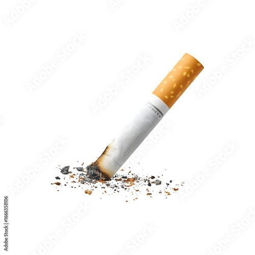 A broken cigarette with scattered ashes
