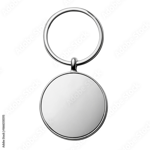 Silver round metal key chain with blank circular pendant, cutout
