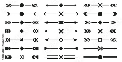 Collection of diverse decorative arrow and line separator designs for creative projects vector