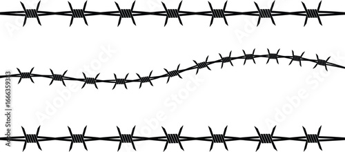 Barbed wire vector elements prickly security boundary danger protection border fence line art vector