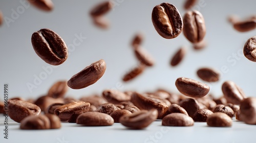 Freshly Roasted Coffee Beans Falling in Perfectly Arranged Pattern
