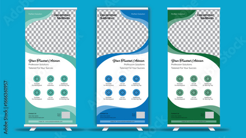 Corporate roll-up banner design with modern vector layout for business advertising