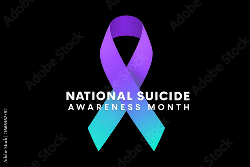 Purple and teal ribbon for national suicide awareness month
