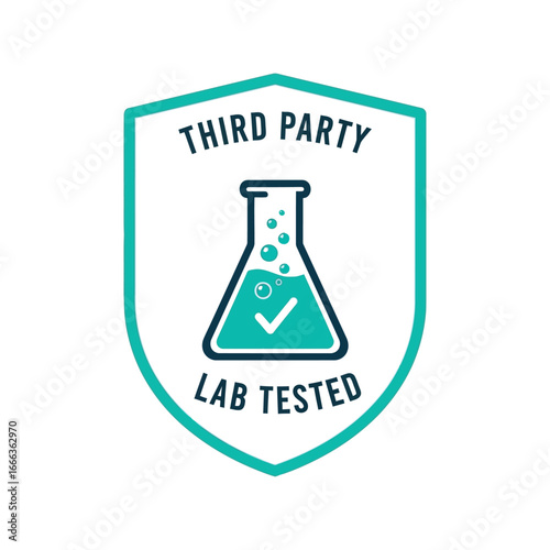 Third party lab tested quality assurance shield icon with flask symbol for certification vector